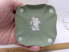 Wedgwood 4 1/4 Square Green Dish - Cherub