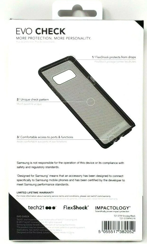 Capa protetora ultrafina Tech21 Evo Check para Samsung Galaxy Note8 esfumaçada/preta - Imagem 2 de 4