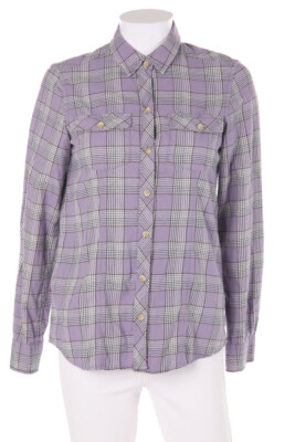 Eddie Bauer Shirt Blouse Checked Patch Pockets XS light lavender