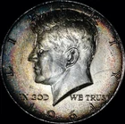 1964 Kennedy Half Dollar, 90% Silver, Uncirculated, Nice Toning, As Shown,   303
