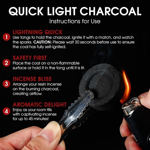  Pack of 100 Quick Light Charcoal Tablets for Incense 33 mm Resin Burner Rolls - Bild 3 von 8