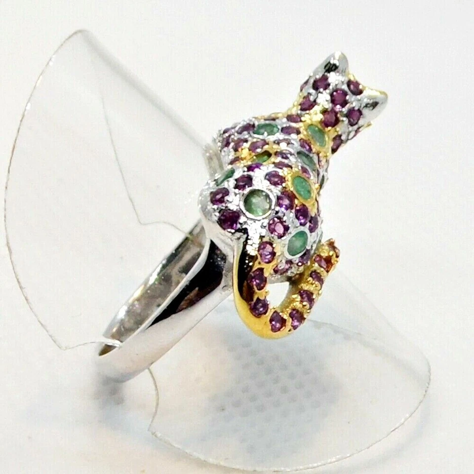 Rhodolith Smaragd Ring TIGER 925 Silber 585 Bicolor vergoldet 17,8 mm 56 - Bild 3 von 4