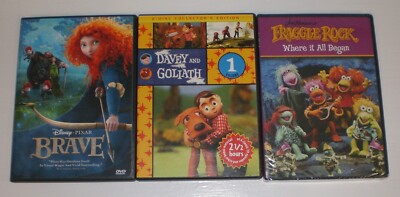 dvd lot of 3 - 2012 Brave, Davey and Goliath Vol. 1, Fraggle Rock Where It Began