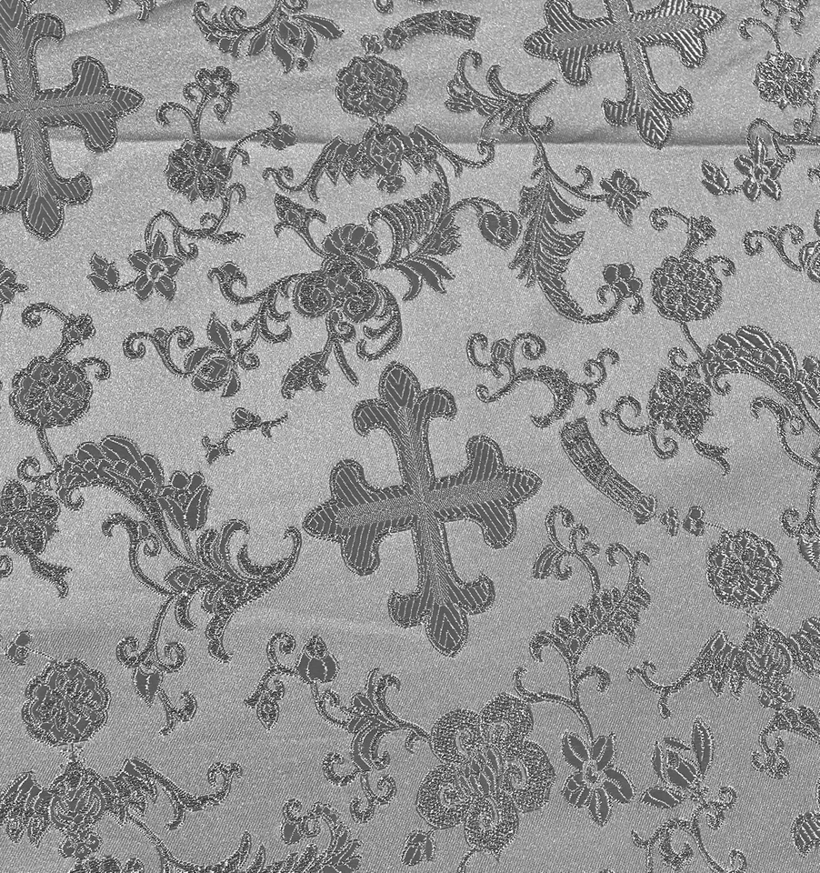 Tela brocada cruz iglesia metálica blanca plateada 60” ancho vendida por yarda Foto 4 de 4