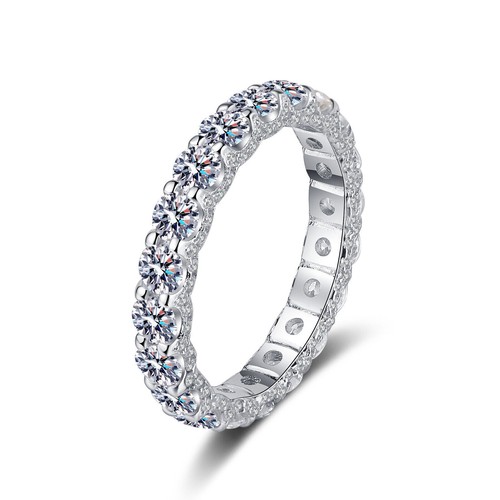 Anello di fidanzamento matrimonio moissanite taglio tondo Eternity 2,1 ct argento sterling 925 - Foto 11 di 13