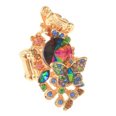 Gold Tone Stretch Metal Ring With  Rhinestone R1253-VM