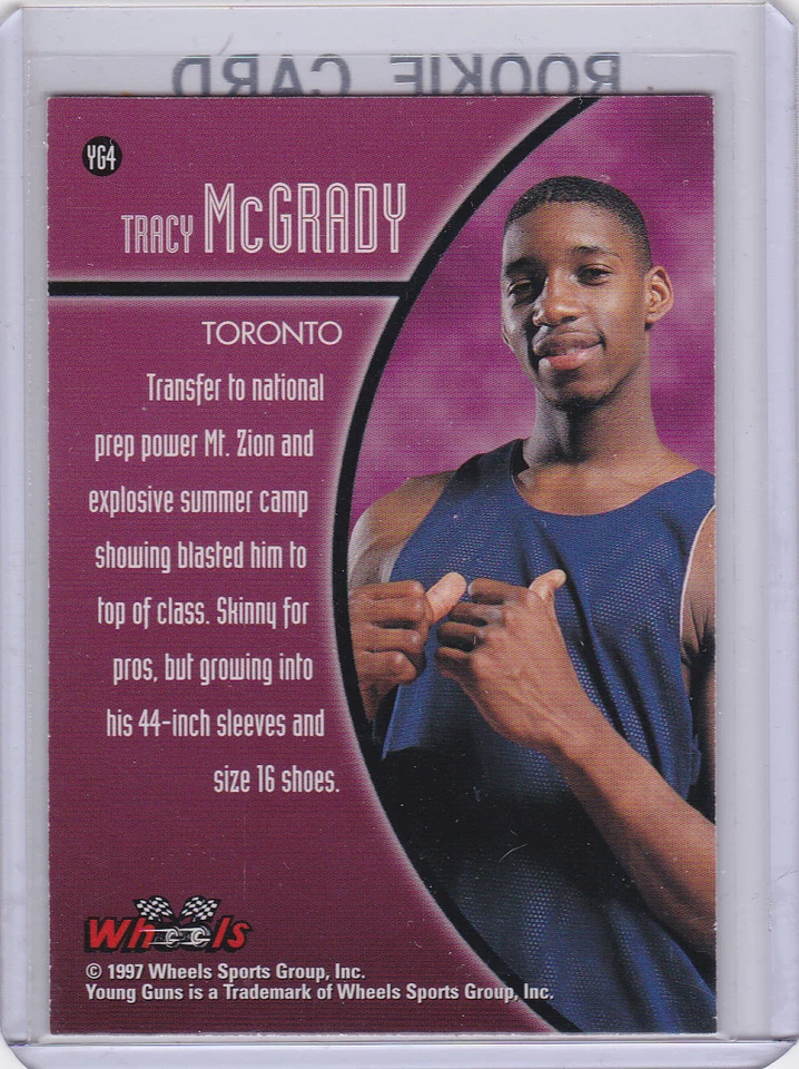 Tarjeta de novato Tracy McGRADY 1997 ruedas deportes NBA baloncesto Toronto RAPTORS RC Foto 2 de 2