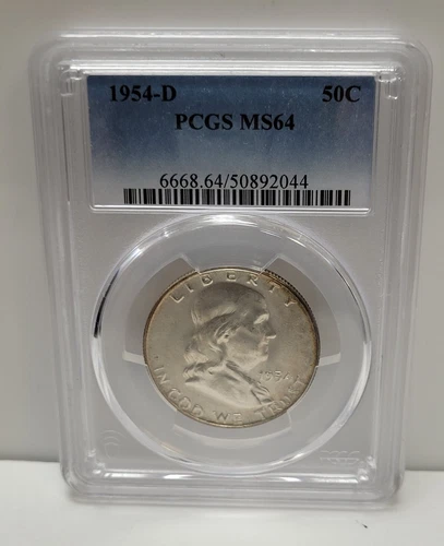 PCGS MS64 1954-D 50C Franklin Silver Half Dollar