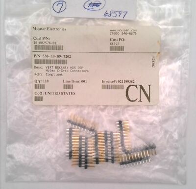MOLEX 10-89-7202 CONN HEADER VERT 20POS 2.54MM 0010897202 (LOT OF 10)