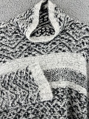 MOTH Anthropologie Medium Cropped Sweater Black/Grey Bell Sleeve Mock Neck