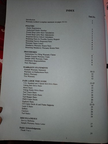 EXmark Flatrate Garantie Richtlinie & "Händler etabliert" Fair Labor Rate Guide - Bild 2 von 6