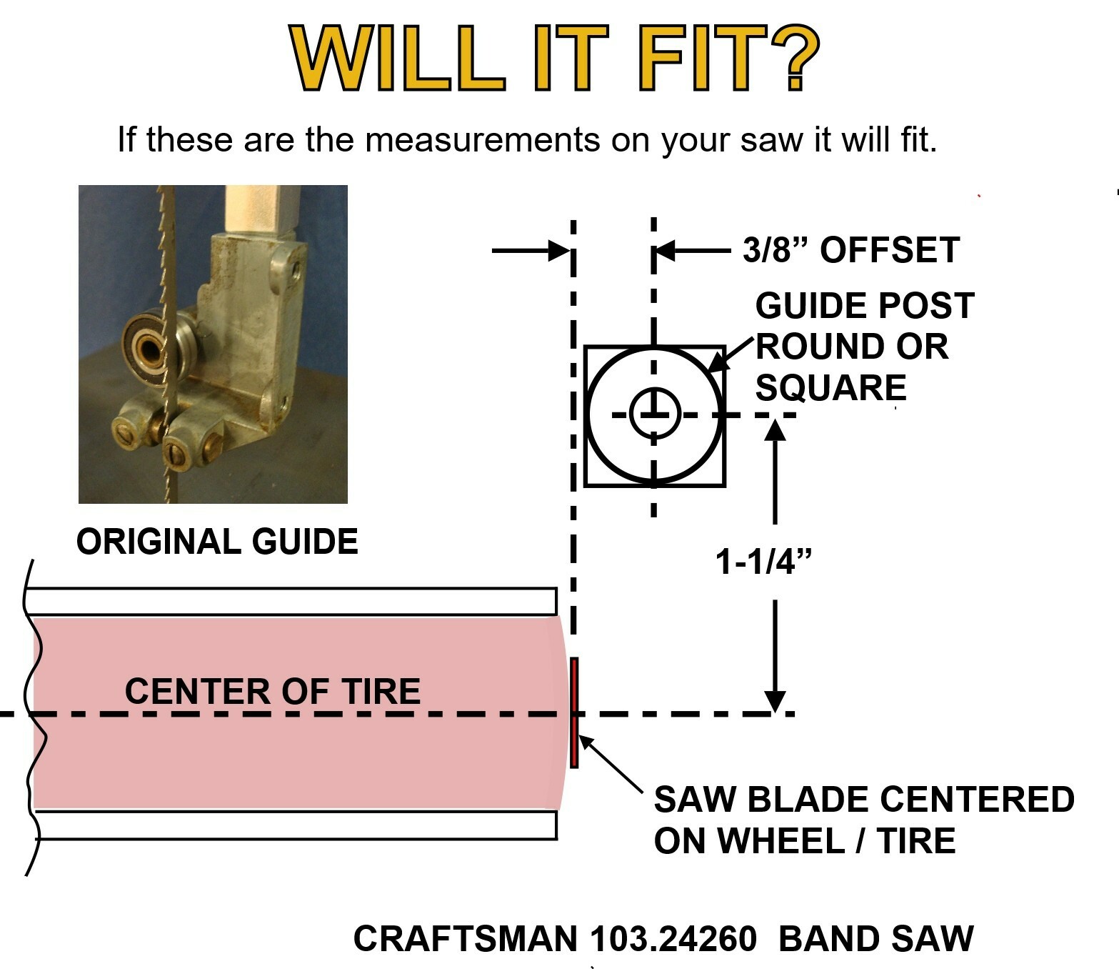 Craftsman 12" Band Saw Guide 103.24260 Replacement Ball Bearing Guide