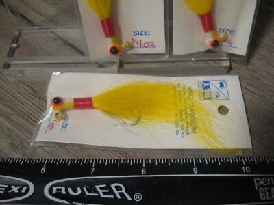 3 Katchum 1/4 Oz Popeye Fishing Jigs Yellow Bucktail Red Wrap