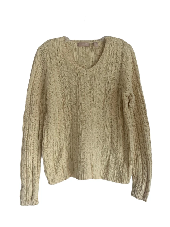 Kate Hill Casual Amarillo Suéter Cuello en V Cable Tejido Talla XL Lana Cachemira Mezcla Foto 2 de 4