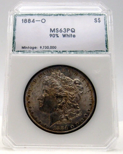1884-0 MORGAN SILVER DOLLAR MS63 PQ GOLDEN BRONZE RIM TONED KOOL EYE APPEAL - Picture 1 of 6