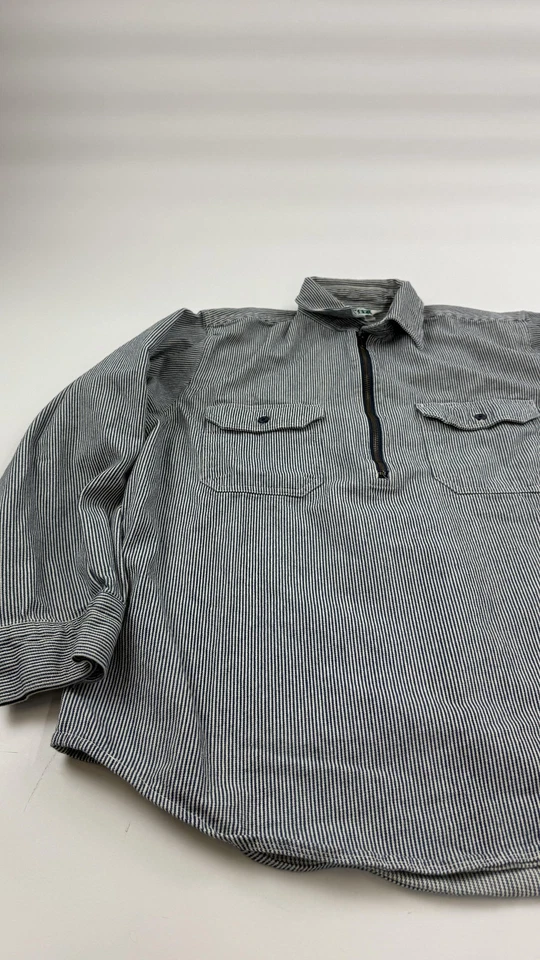 Camisa de trabajo Key Hickory a rayas para hombre XL azul blanco cuarto cremallera ingeniero ferroviario Foto 3 de 4