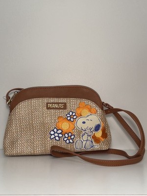 Peanuts Snoopy Shoulder Bag Brown/Beige Floral Design Animation Theme