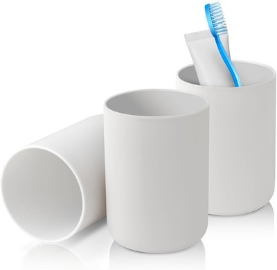 Toothbrush Cups 3 Pack Food Grade Plastic Completely Shatterproof White