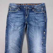 Rock Revival Jeans Womens 32 Blue Charlotte Bootcut Denim Pants 34x32 Distressed