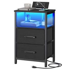 HOOBRO Nightstand with Charging Station, Bedside Table with LED Lights and 2 ...