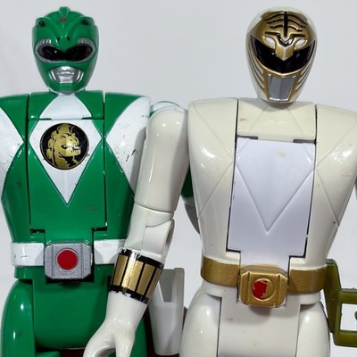 Power Rangers Auto Morphin Green & White Tommy Fliphead Figure Lot Played With