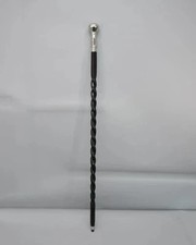 elegant walking stick, twisted cane, wood and metal, black and silver Designer