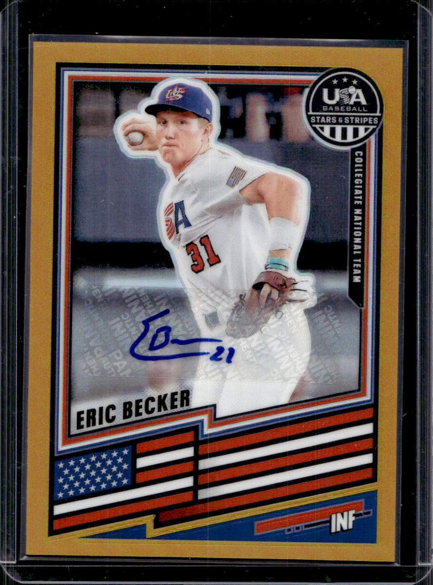Eric Becker 2026 Panini Stars & Stripes Prizm USA Baseball #142 Auto Gold /10