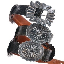 c1940's Navajo Sterling silver Heavy stamped Repousse concho belt