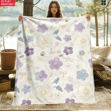 2D Flat 1pc Pale Floral Dot Print Ultra Soft Lightweight Flannel Blanket - Cozy