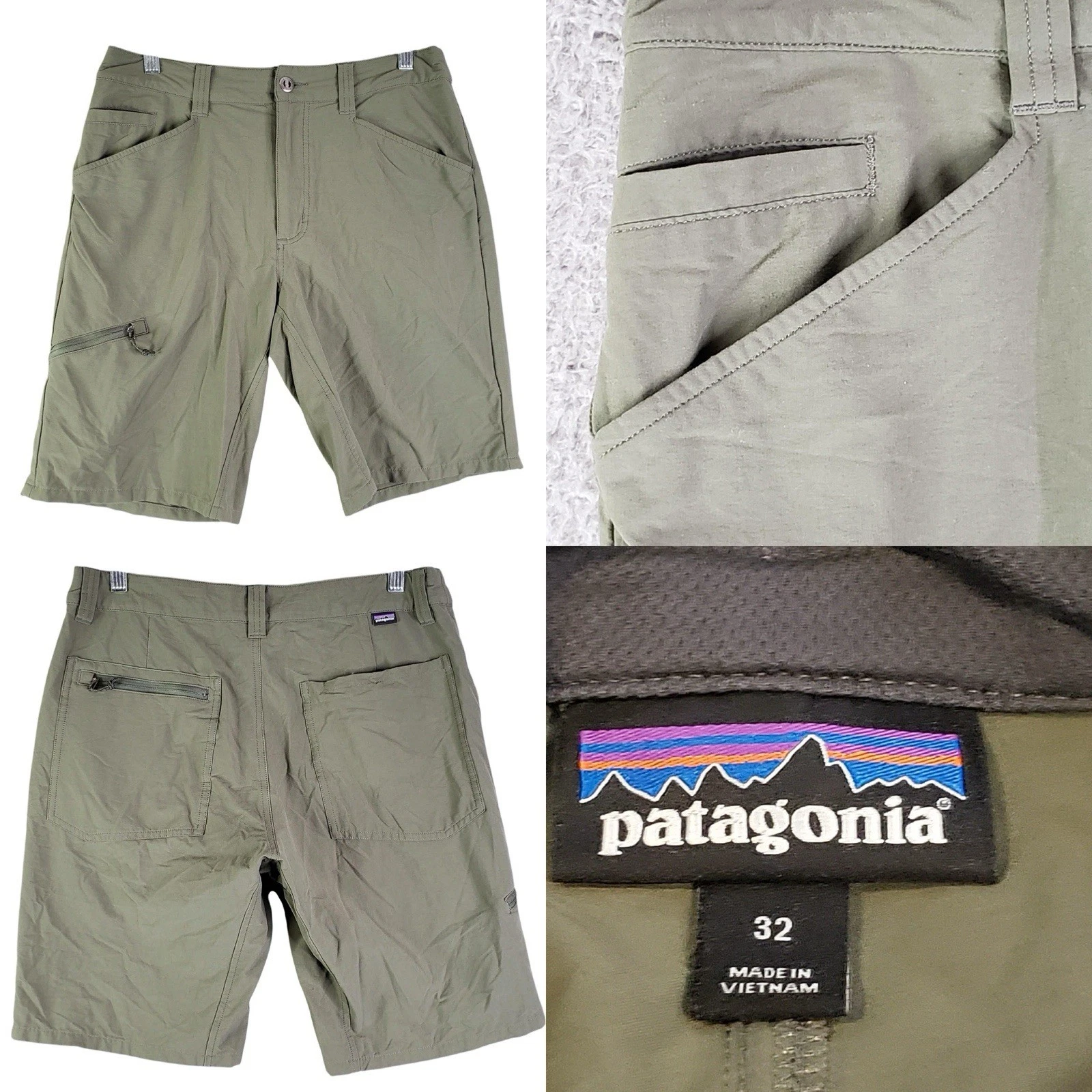 Patagonia Quandary Cargo Shorts Men's Size 32 Green Hiking Outdoor Zip Pocket