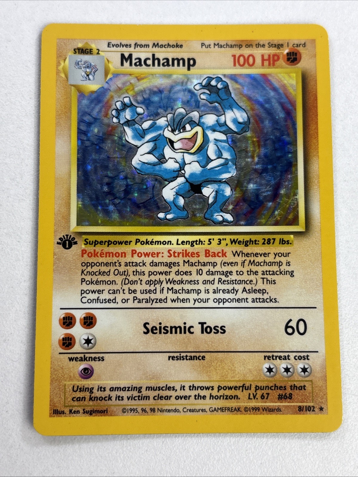 Machamp Ist Edition Holo Stage 2 Pokemon Card 81/102 1999