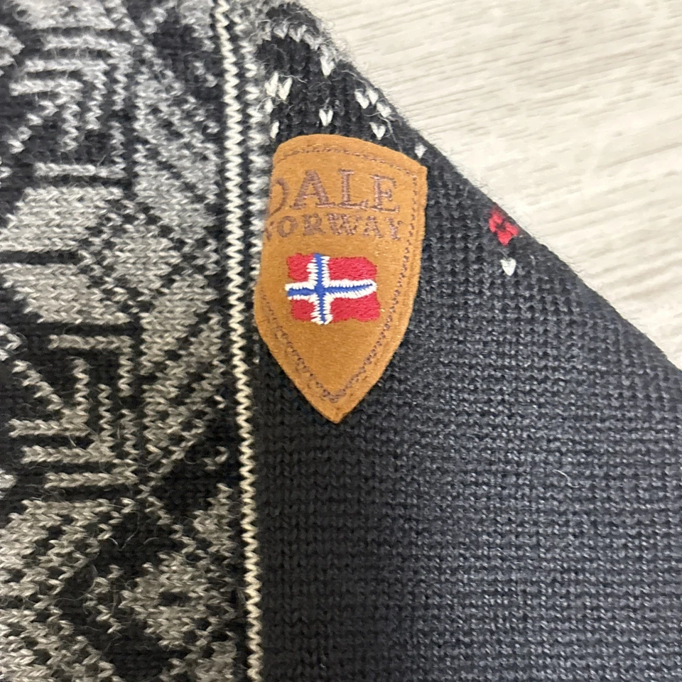 Dale of Norway Sweater Mens Sz L Black Wool 1/4 Zip Elk Leather Traditional Ski - Image 4 of 4