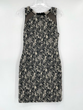 Alice + Olivia Black Cream Paisley Textured Sleeveless Sheath Dress Sz 6