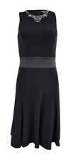 Lauren Ralph Lauren Women's Matte Jersey Embellished Neckline Dress (10, Black)
