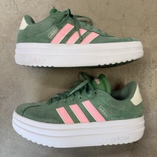 Adidas VL Court Bold Platform Shoes Sneakers Women  s 7.5 Green Pink Spark Euc