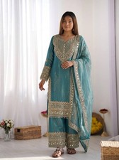 Trending Designer Silk Kurta Palazzo With Dupatta For Wedding  Party