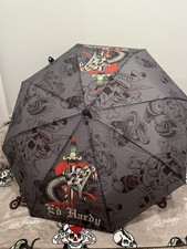 Ed Hardy Grey Auto Umbrella Snake Dagger Death Before Dishonor Rare NWT