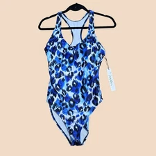Nicole Miller Studio One Piece Swimsuit Womens Size Medium Blue Animal Print NEW