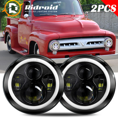 Pair 7''Inch LED Headlights Halo DRL For Ford F-100 F-250 F-350 Pickup 1953-1977