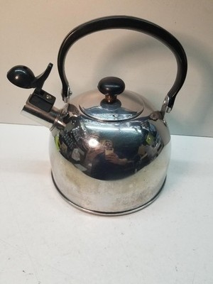 Stainless Steel Whistling Tea Kettle Silver Black with Black Handle clean