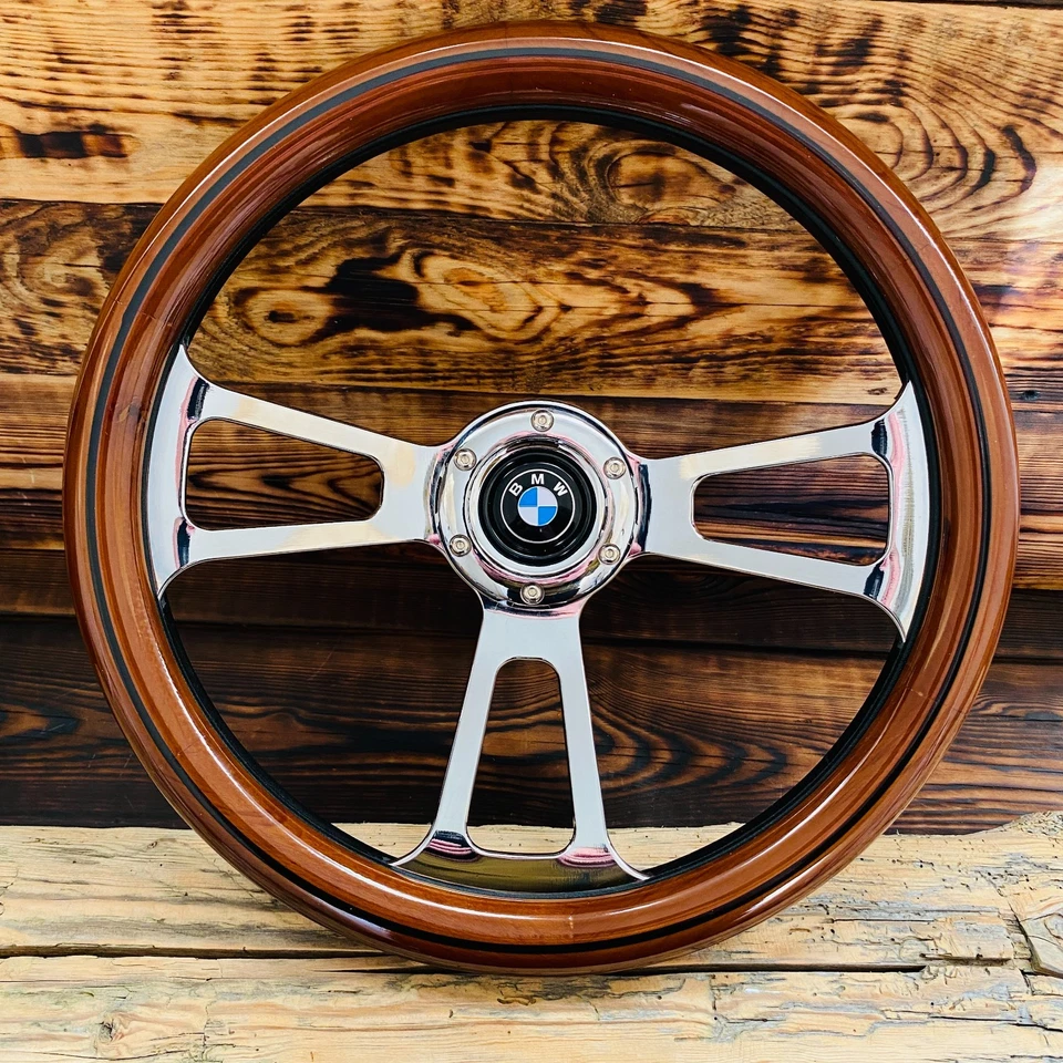 Volante de madera real de 14" para BMW E28 E30 E32 E34 E24 E31 Foto 2 de 4
