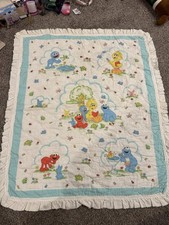 Vintage Sesame Street Elmo Cookie Monster Double-Sided Handmade Baby Blanket