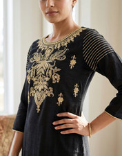 Blue  Blue Black Gold Embroidered Kurta Tunic NWT Size M 38 Boho Ethnic