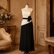 Max and Cleo Black Ivory Strapless Formal Dress Size 14 Floor-Length Evening