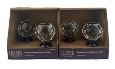 Faceted Crystal Sphere Curtain Rod Finials- Gunmetal - (4 Total Finals)