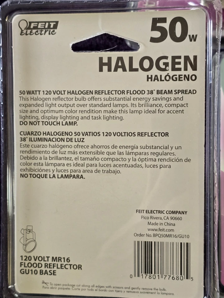 Электрические галогенные лампы Feit GU10 MR16 50 Вт 120 В с заливкой пять - Изображение 4 из 4