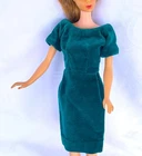 Vtg Clone TNT Barbie Fashion Velvet Green Dress form-fitting sheath style.