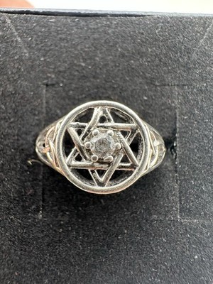 Sterling Silber Hexagramm / Keltischer Knoten Ring mit Kristall Mitte