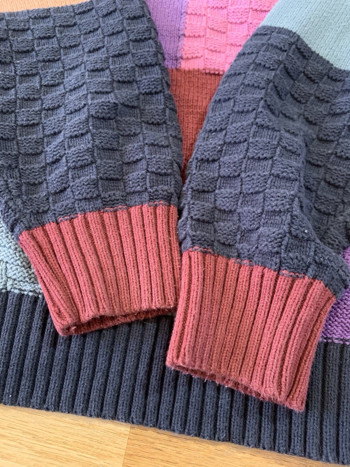 Teddy Fresh Multicolor Patchwork Knit Sweater Cre… - image 11