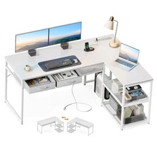  53 Inch L Shaped Computer Desk with Drawers, Corner Desk with 53 Inches White